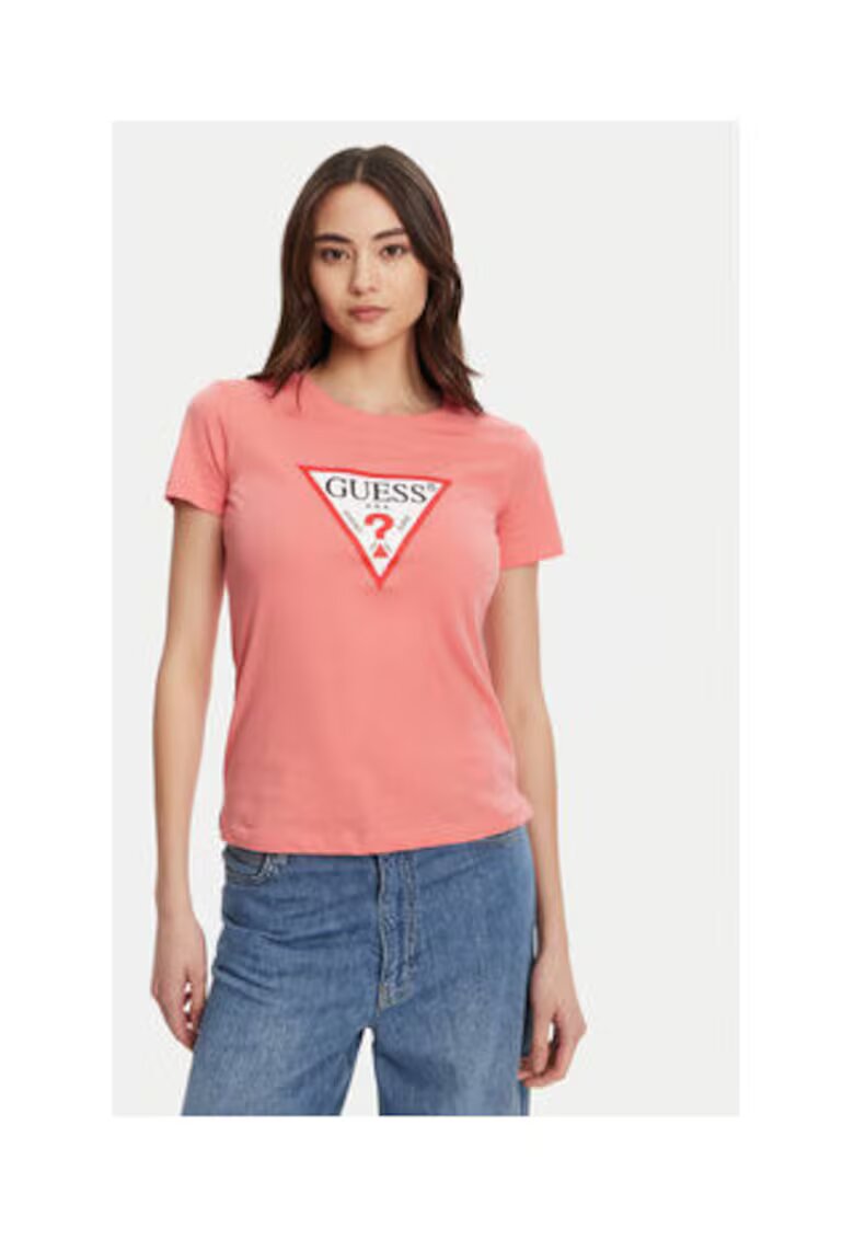 GUESS Tricou din bumbac organic cu maneci scurte si logo frontal
