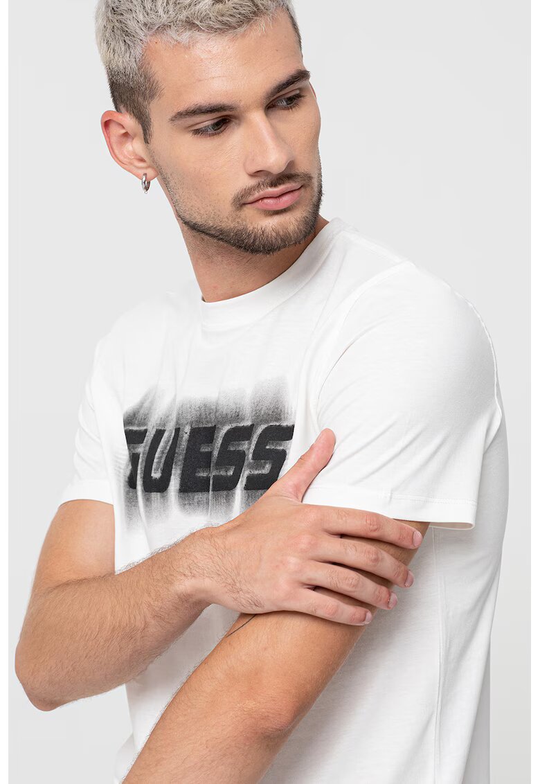 GUESS Tricou din bumbac pentru antrenament - Negru/Alb murdar
