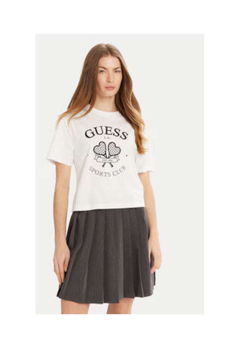 GUESS Tricou din bumbac regular fit cu logo si decolteu la baza gatului