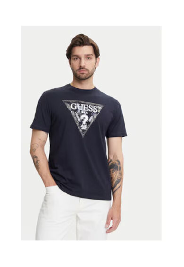 GUESS Tricou din bumbac si bumbac organic cu model logo in relief