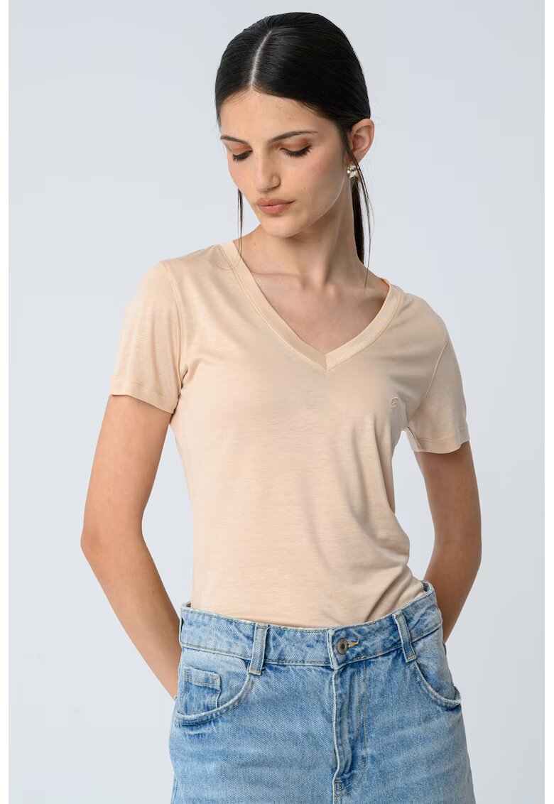 GUESS Tricou din lyocell cu decolteu in V - Piersica