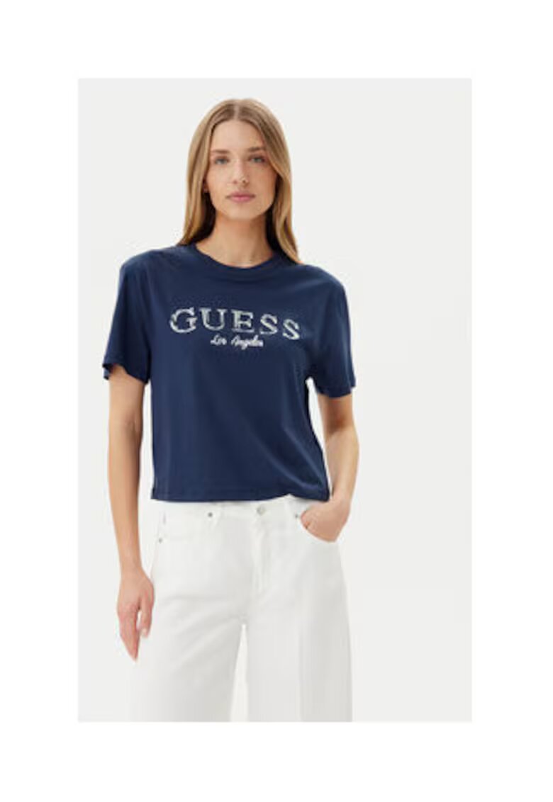 GUESS Tricou eco-friendly cu guler rotund - Bleumarin