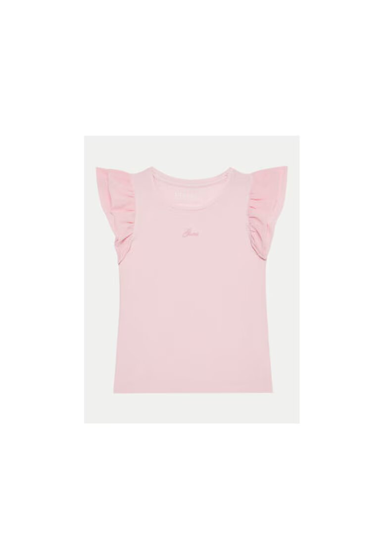 GUESS Tricou fete cu volane din amestec de bumbac organic