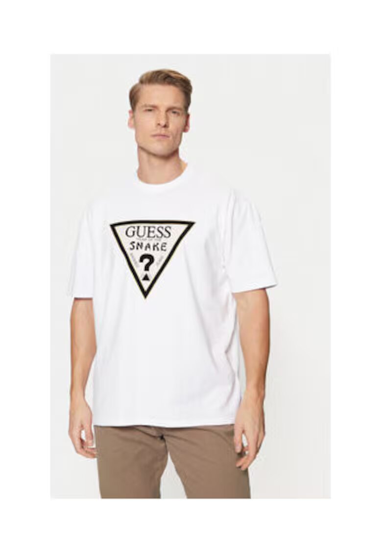 GUESS Tricou lejer din amestec de bumbac cu imprimeu pe piept