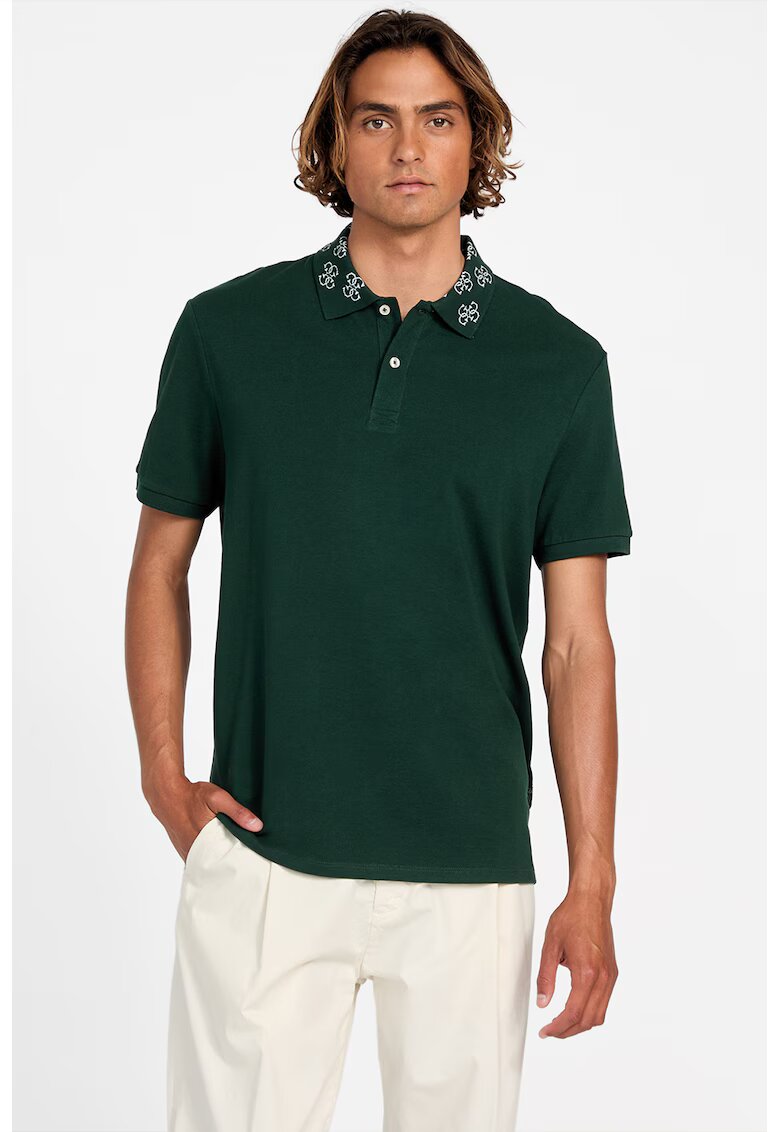 GUESS Tricou polo cu guler cu logo - Verde englez