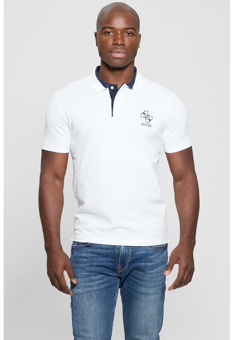 GUESS Tricou polo cu logo - Albastru inchis/Alb optic