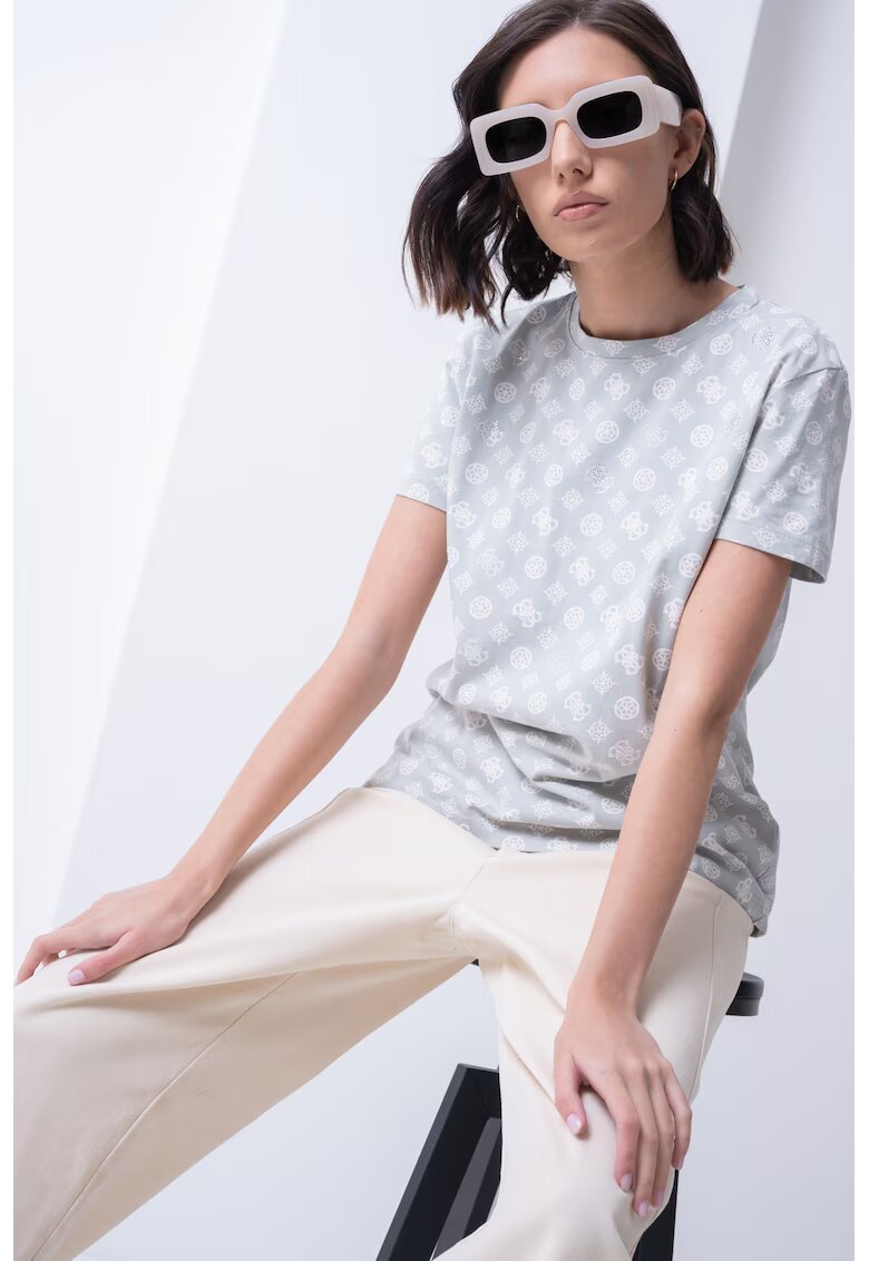 GUESS Tricou regular-fit din bumbac - Verde pal/Alb murdar
