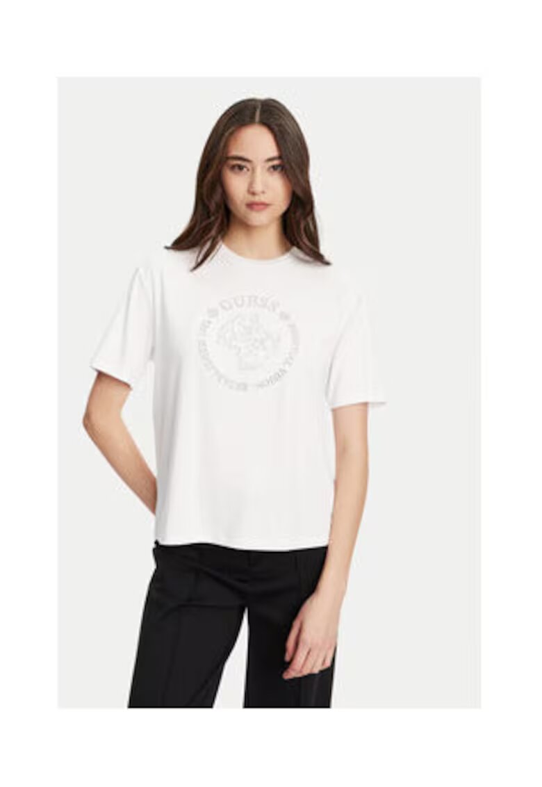 GUESS Tricou regular fit din viscoza cu logo brodat pe piept