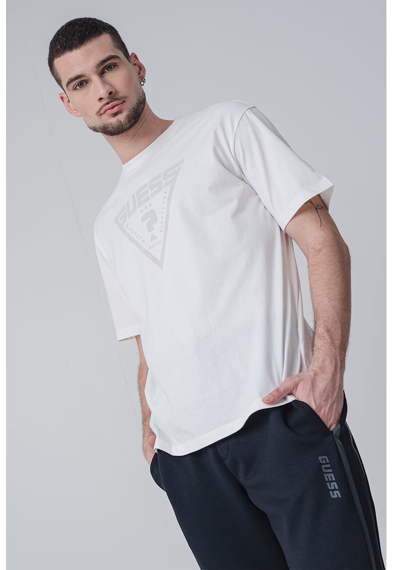 GUESS Tricou relaxed fit cu logo - Alb/Gri deschis