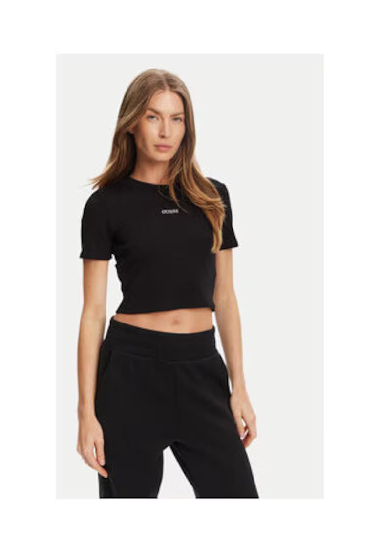 GUESS Tricou scurt din amestec de viscoza cu logo brodat