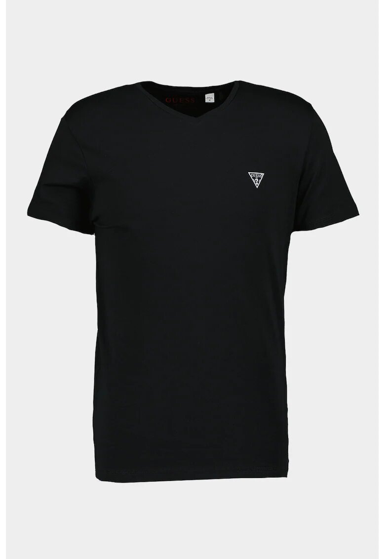 GUESS Tricou slim fit cu decolteu in V - Alb/Negru