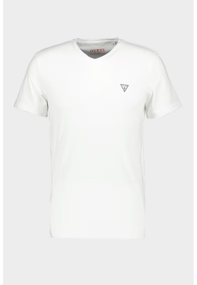 GUESS Tricou slim fit cu decolteu in V - Negru/Alb optic