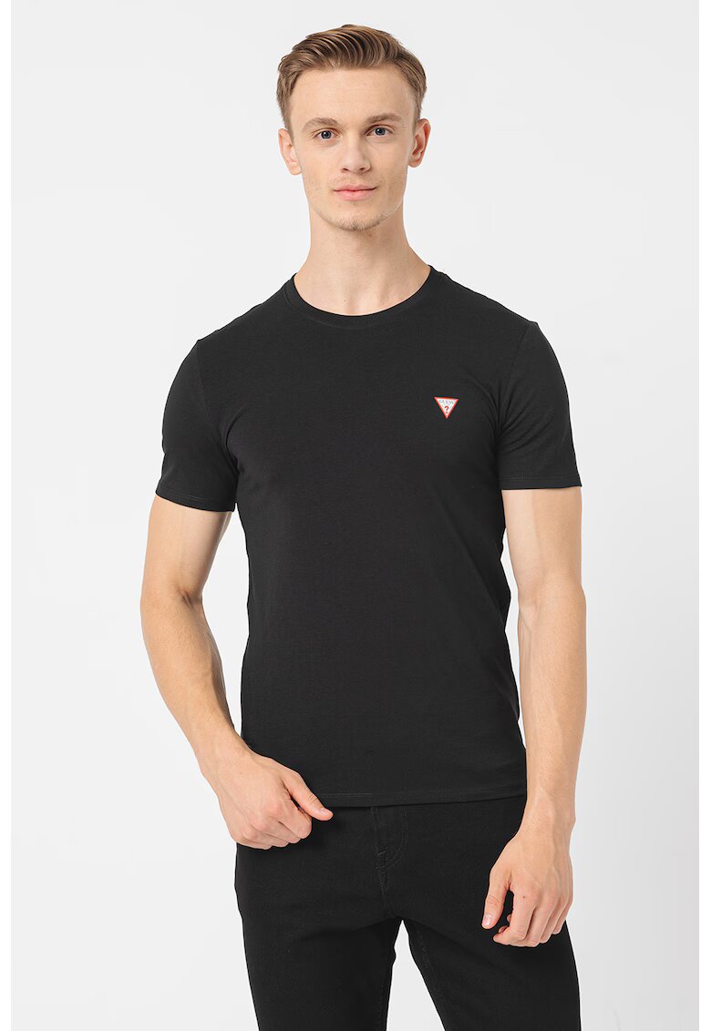 GUESS Tricou slim-fit cu decolteu la baza gatului - Negru