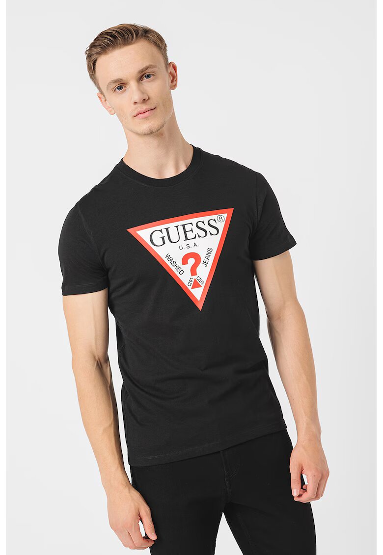 GUESS Tricou slim fit cu logo - Rosu/Alb/Negru