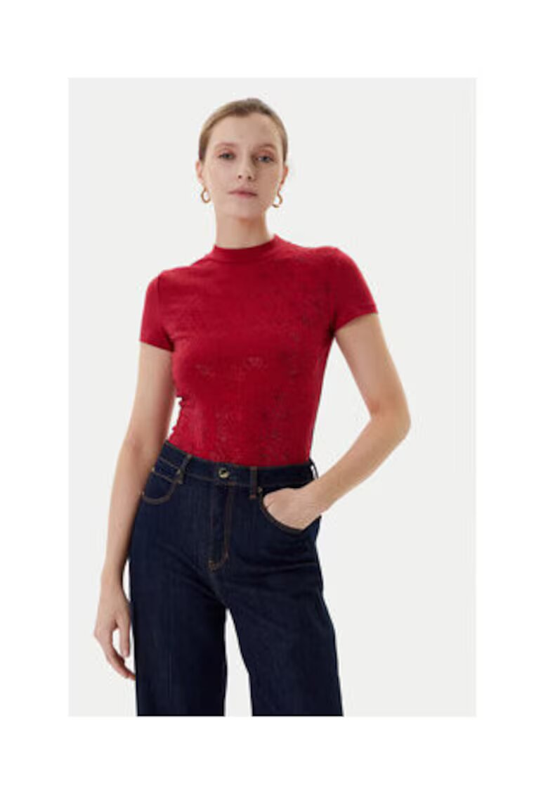 GUESS Tricou uni cu guler scurt