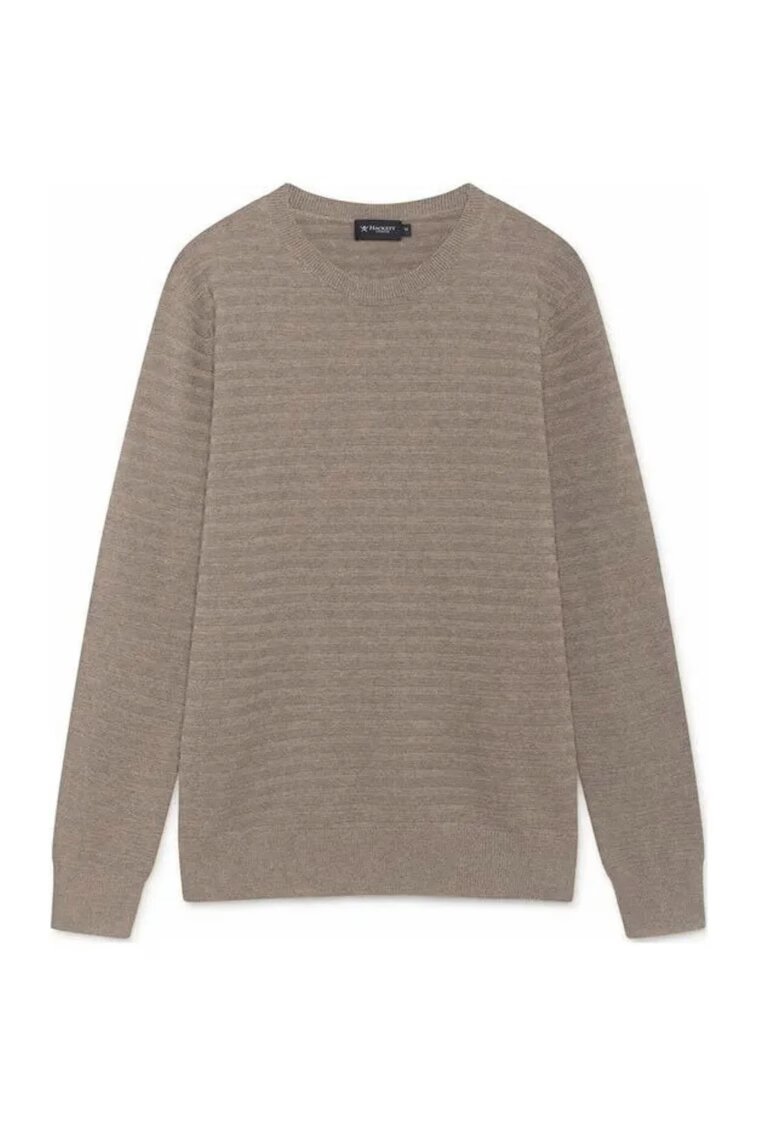 Hackett London Pulover barbati Garter - bumbac - bej - croiala clasica - decolteu rotund -
