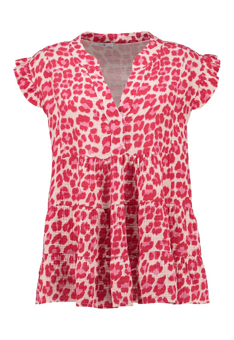 Hailys Bluza cu imprimeu si terminatie cu volane - Fucsia/Crem