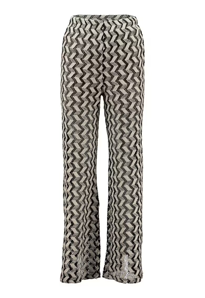 Hailys Pantaloni bootcut cu model geometric - Alb fildes/Negru