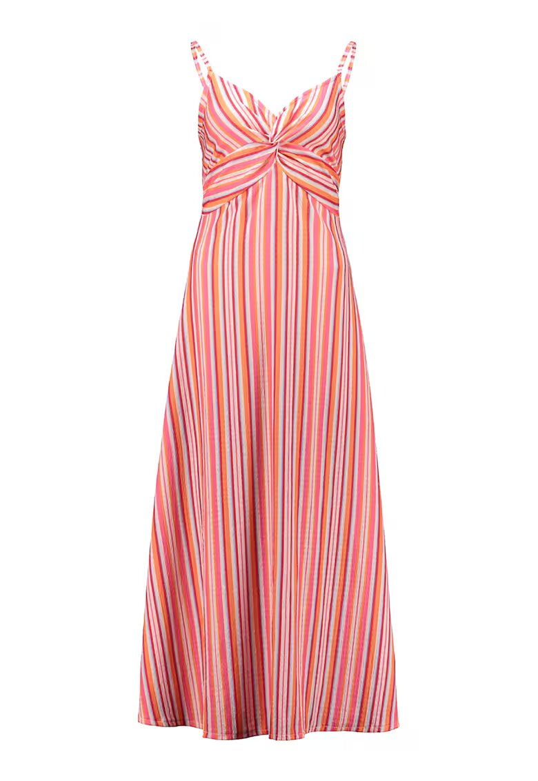 Hailys Rochie evazata cu dungi - Alb/Roz deschis/Portocaliu deschis