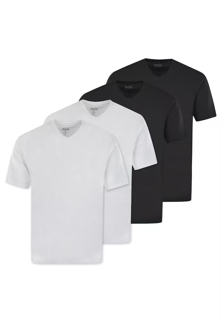 hajo Set de tricouri de bumbac cu decolteu in V - 4 piese - Alb/Negru