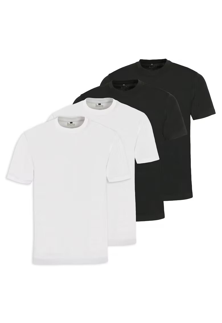 hajo Set de tricouri de bumbac cu decolteu la baza gatului - 4 piese - Alb/Negru