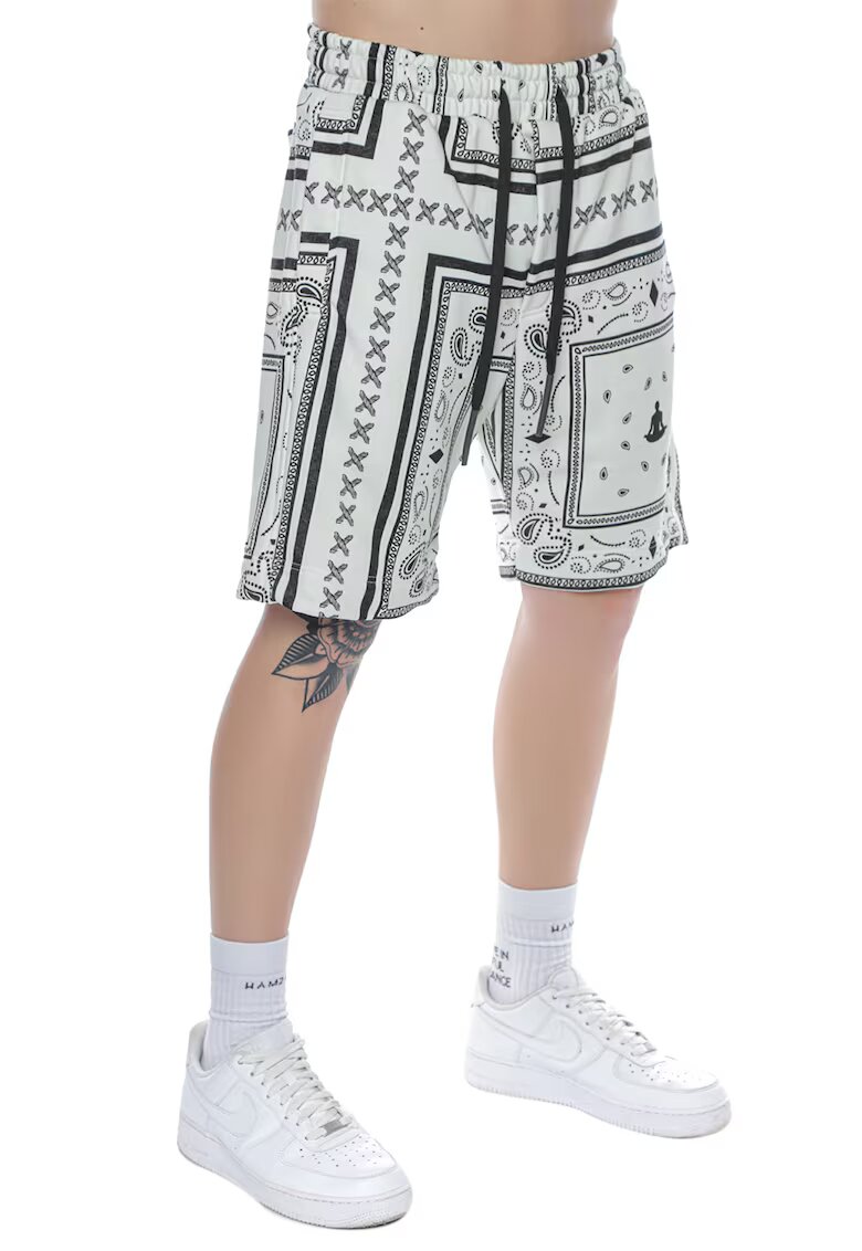HAMZA Pantaloni scurti cu imprimeu si snur Bandana - Negru/Crem