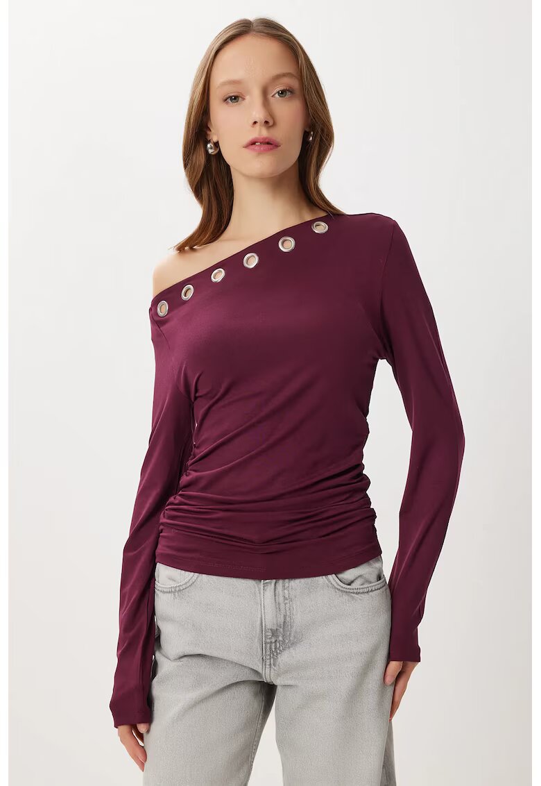 Happiness İstanbul Bluza dama - - din viscoza - guler asimetric - Rosu