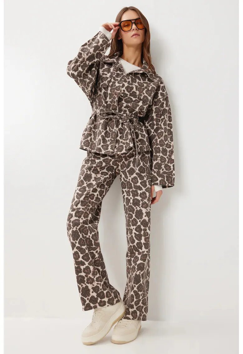 Happiness İstanbul Costum dama - - set din doua piese - imprimeu leopard - maro - textil