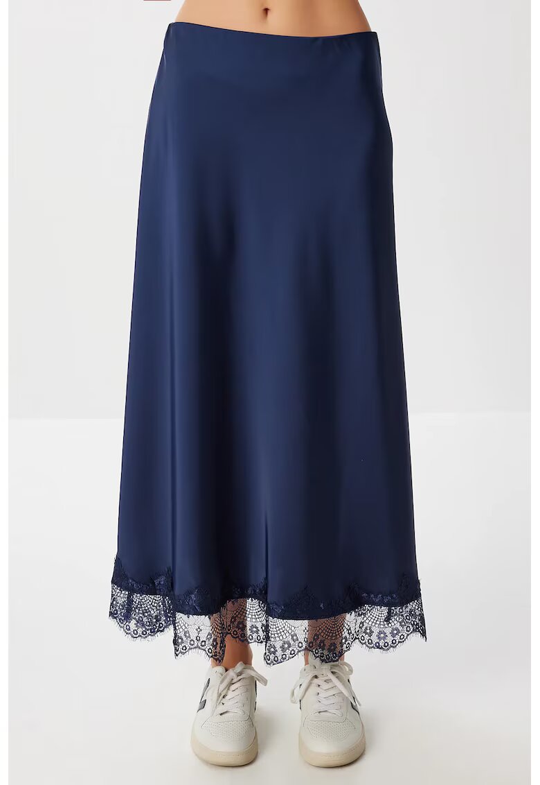 Happiness İstanbul Fusta lunga - - satin - talie elastica - bleumarin