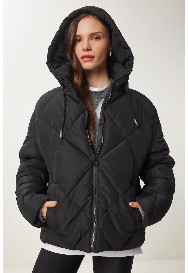 Happiness İstanbul Geaca de puf - - groasa - cu gluga - neagra - textila - Negru