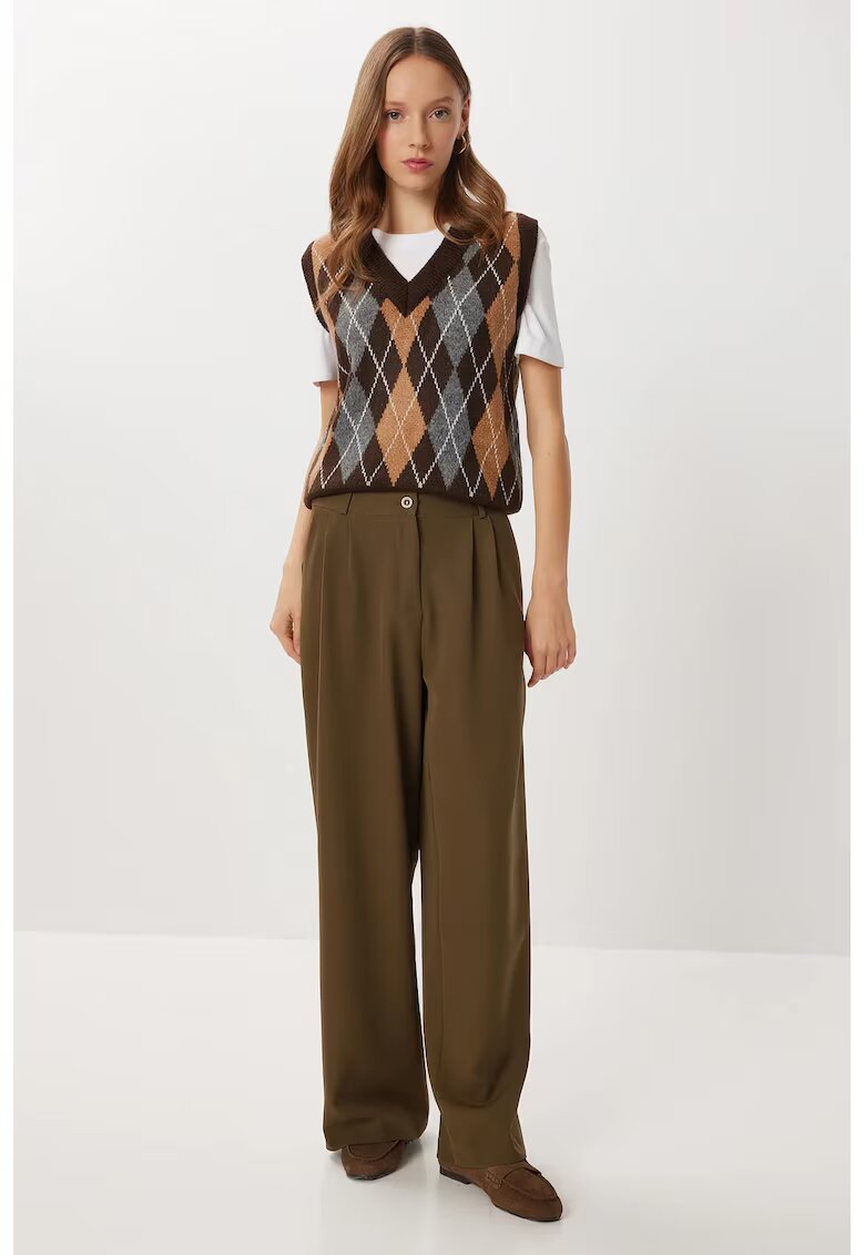 Happiness İstanbul Pantaloni dama - - Palazzo - cu buzunare - verde kaki - textil