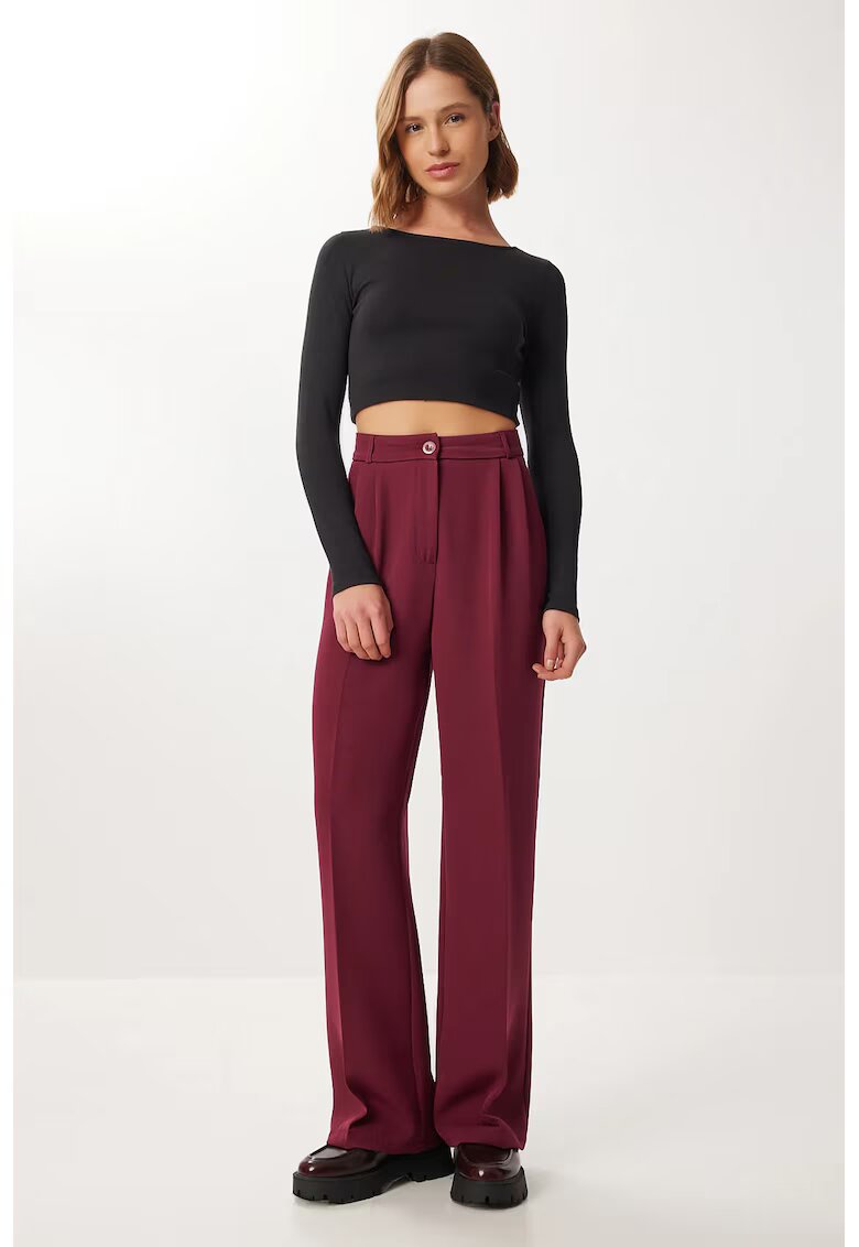 Happiness İstanbul Pantaloni dama - - Palazzo - cu talie inalta - visiniu - textil