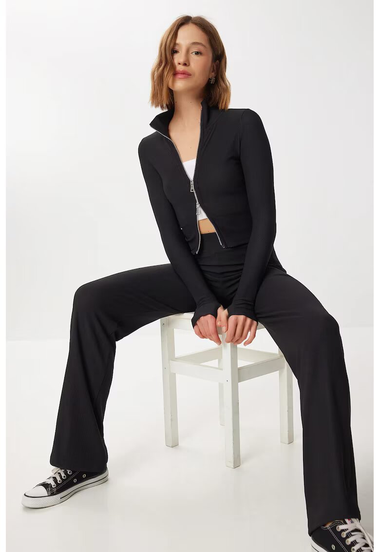 Happiness İstanbul Set tricotat din doua piese - - guler cu fermoar - elastic - negru - tricot