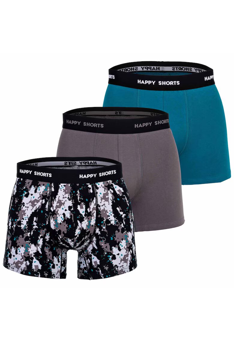 Happy Shorts Set de boxeri Retro - 3 perechi - Albastru petrol/Gri inchis