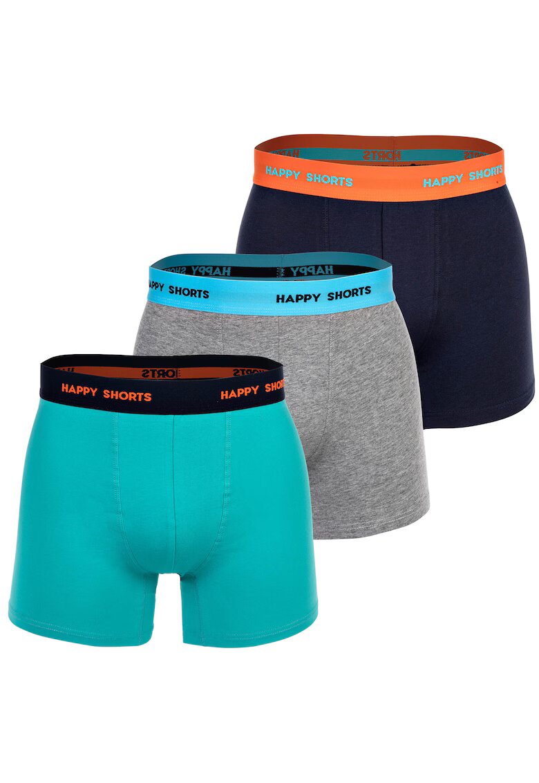 Happy Shorts Set de boxeri Retro - 3 perechi - Gri/Portocaliu/Turcoaz