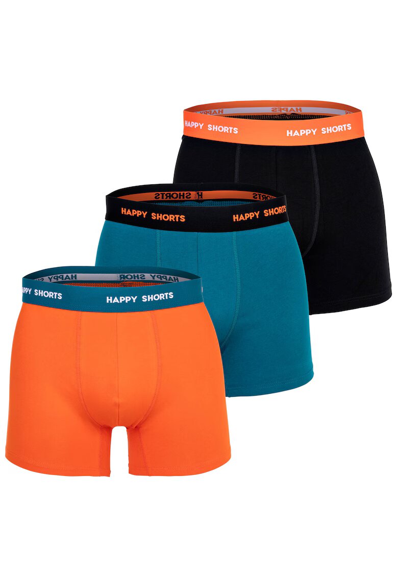 Happy Shorts Set de boxeri Retro - 3 perechi - Negru/Portocaliu/Turcoaz