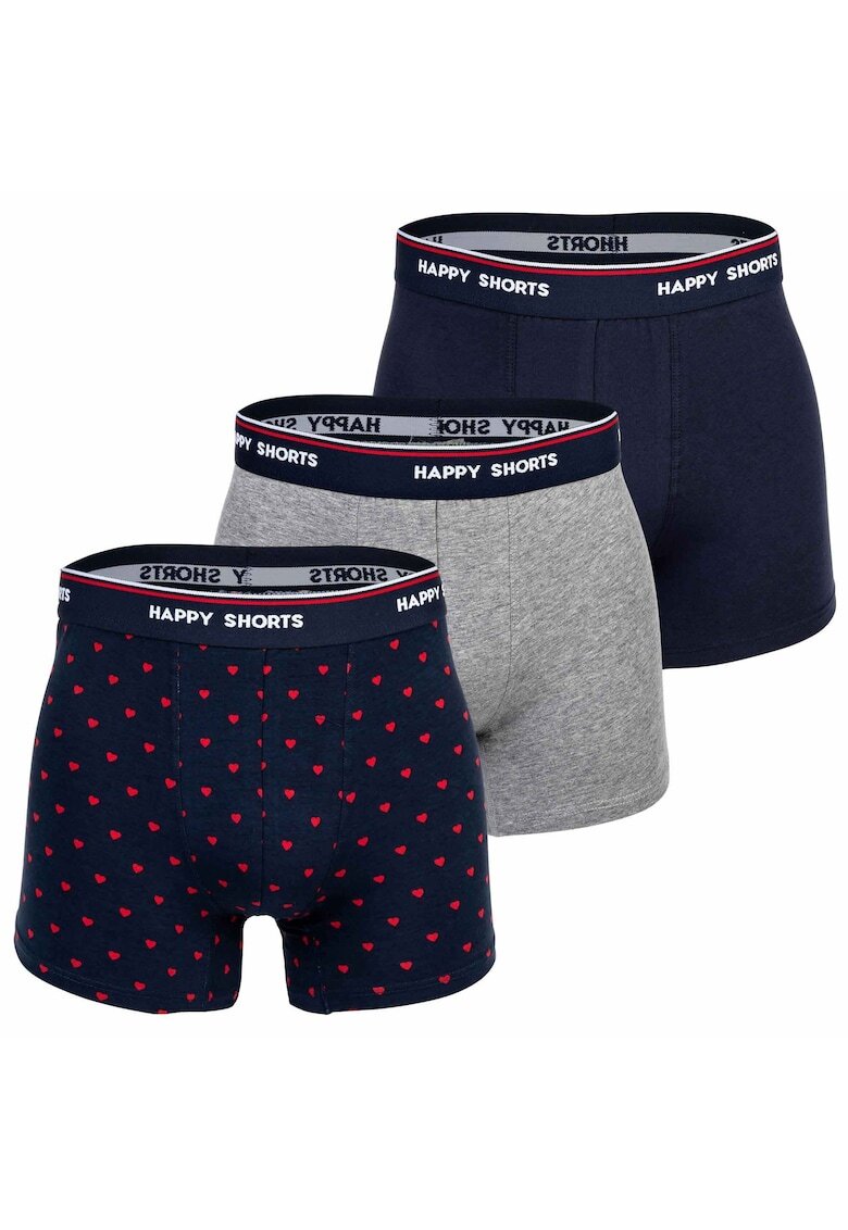 Happy Shorts Set de boxeri Retro - 3 perechi - Rosu/Gri melange/Bleumarin