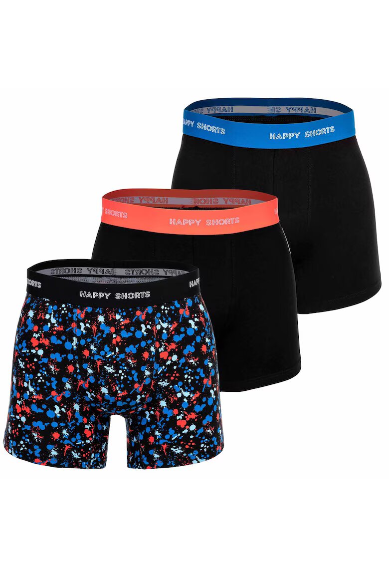 Happy Shorts Set de boxeri Retro - 3 perechi - Rosu/Negru/Albastru royal