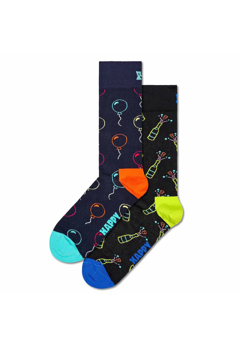 Happy Socks Set de 2 perechi de sosete lungi unisex cu model - Portocaliu/Bleumarin