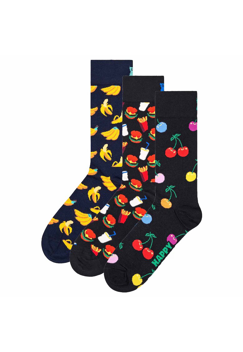 Happy Socks Set de 3 perechi de sosete lungi unisex - Rosu/Galben/Bleumarin
