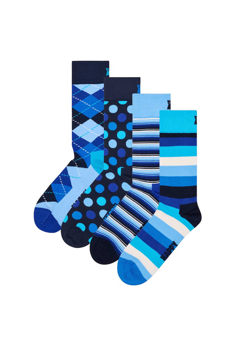 Happy Socks Set de 4 perechi de sosete lungi unisex - Albastru pastel/Albastru glaciar