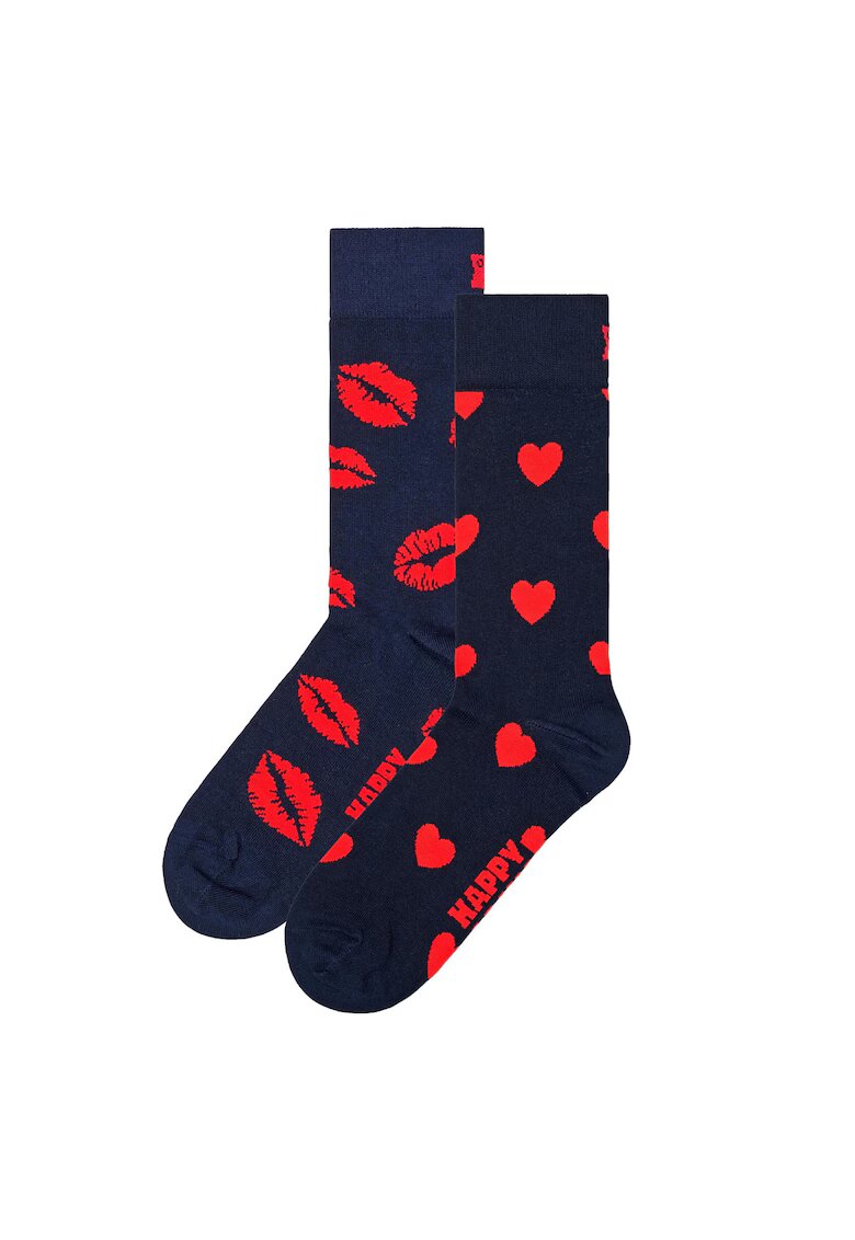Happy Socks Set de sosete lungi unisex cu imprimeu - 2 perechi - Rosu vermillion/Bleumarin