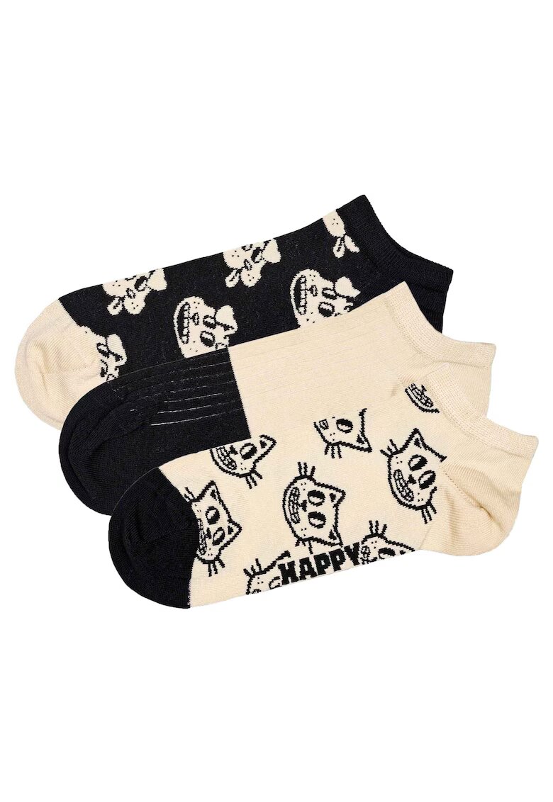 Happy Socks Set de sosete pana la glezna unisex cu imprimeu grafic - 3 perechi - Negru/Alb murdar