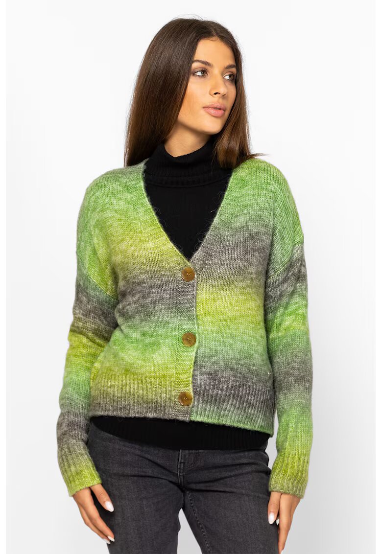 Heavy Tools Cardigan cu model tie-dye si decolteu in V - Verde/Gri inchis