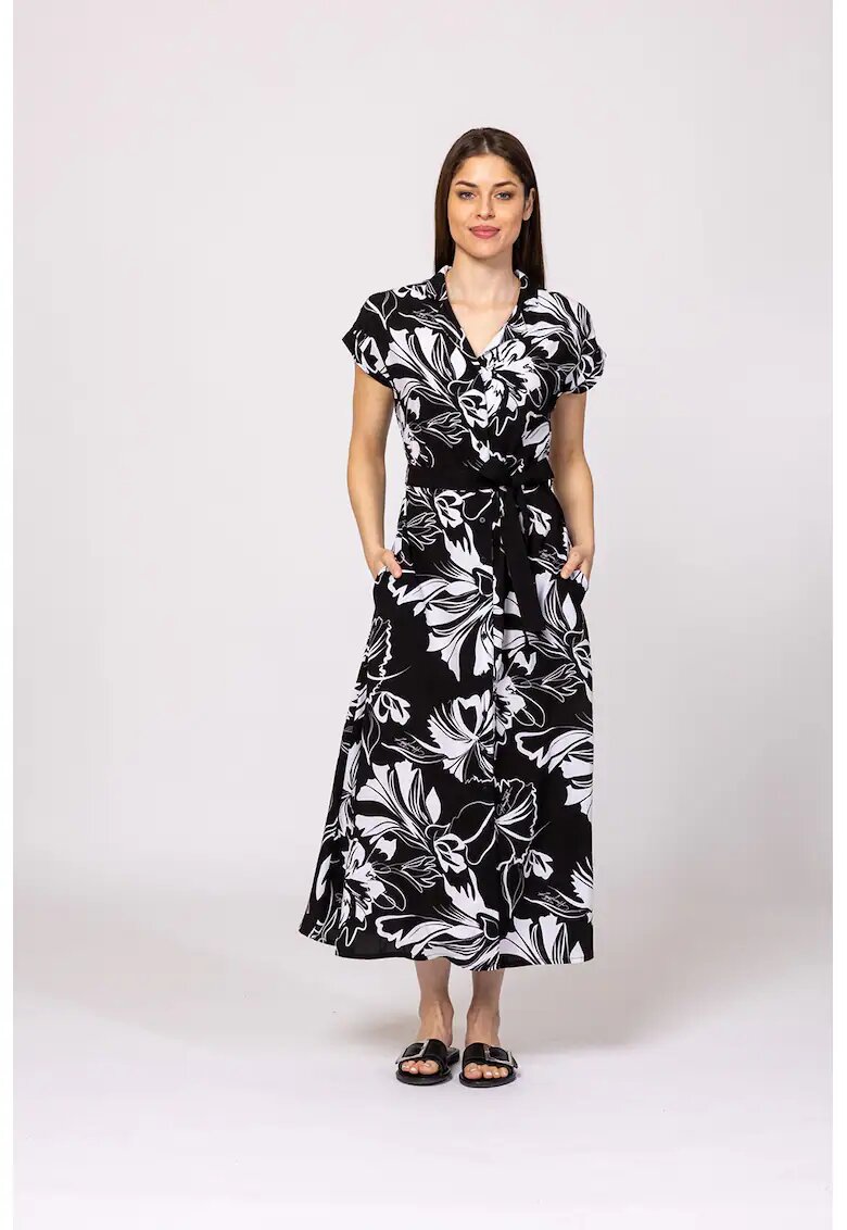 Heavy Tools Rochie midi cu buzunare laterale Vernica - Negru/Alb optic