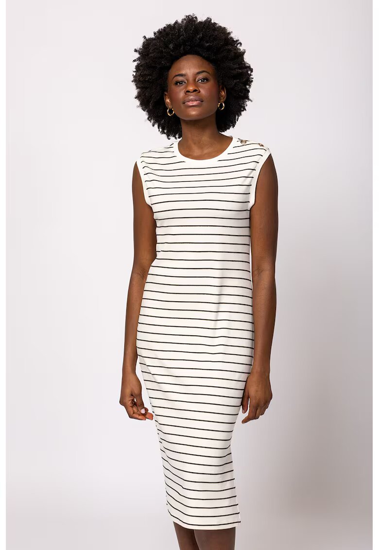 Heavy Tools Rochie midi din amestec de modal cu model in dungi Vivero - Alb fildes/Negru
