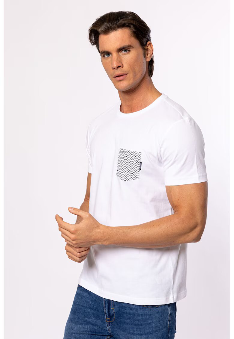 Heavy Tools Tricou cu decolteu la baza gatului si buzunar aplicat pe piept Masso - Alb optic/Gri deschis melange