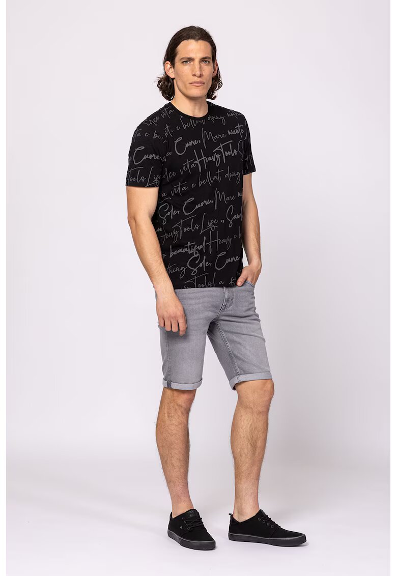 Heavy Tools Tricou cu decolteu la baza gatului si imprimeu - Negru