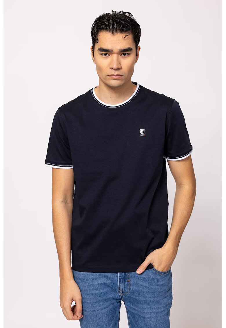 Heavy Tools Tricou cu decolteu la baza gatului si logo discret Milson - Bleumarin