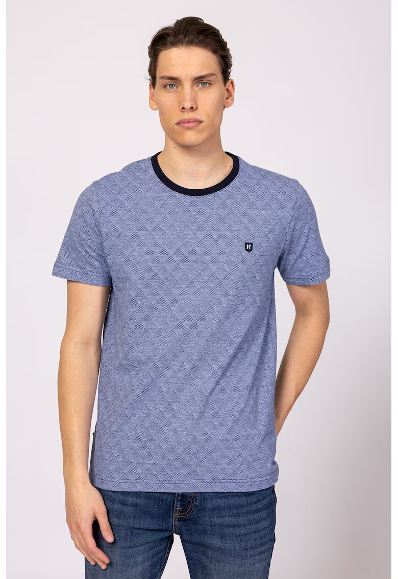Heavy Tools Tricou cu decolteu la baza gatului si logo discret Montry - Albastru prafuit
